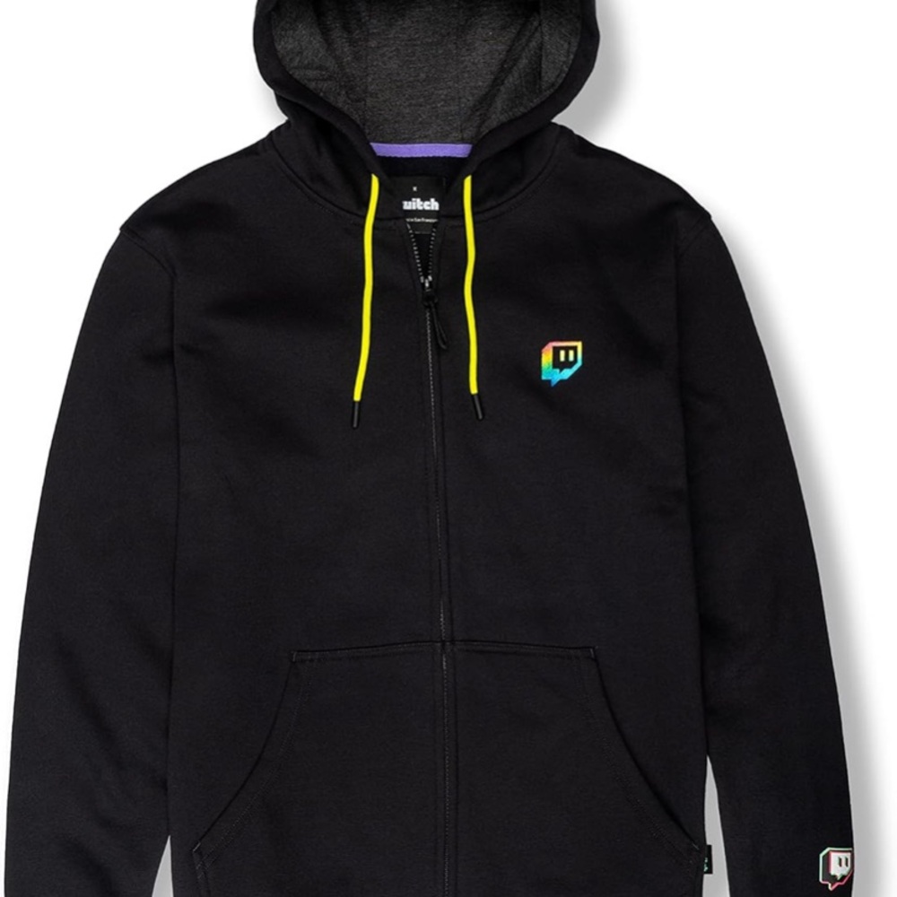 Black Twitch Hoodie with Logo men size xs can fit women and kids large brand new